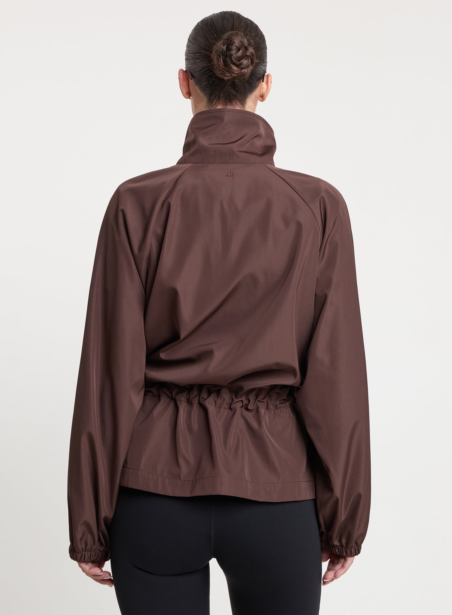 Chocolate Brown Peplum Hem Funnel Neck Jacket